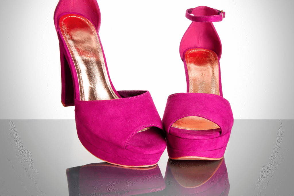 buty do czarnej sukienki fuksja
