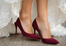Bordowe buty do sukni ślubnej